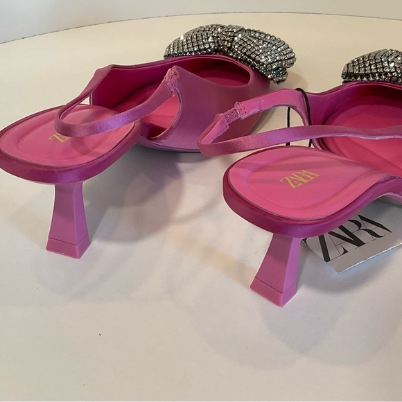 Zara fuschia slingback pumps rhinestone bows 7.5 - Picture 5 of 7